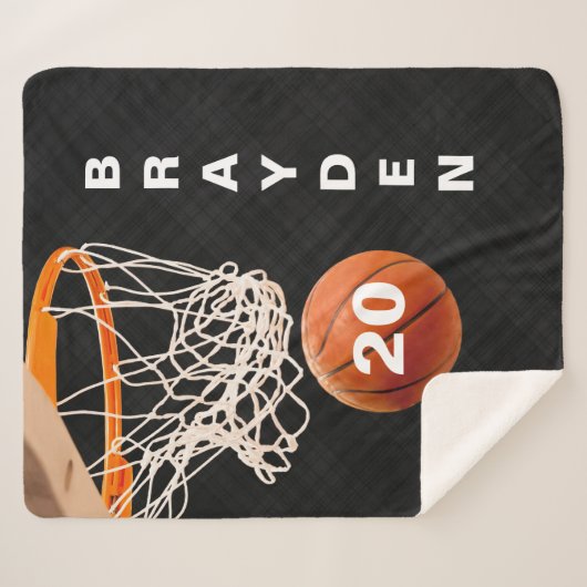 Aangepaste naam en nummer Basketball Sherpa Blanke Sherpa Deken (Voorkant (horizontaal))