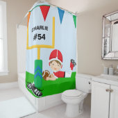 Aangepaste naam en nummer rode Football Player Douchegordijn (In situ)
