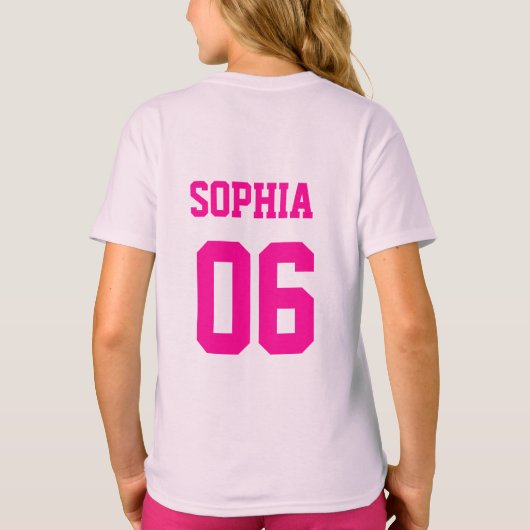 Aangepaste naam en roze nummer t-shirt (Achterkant)