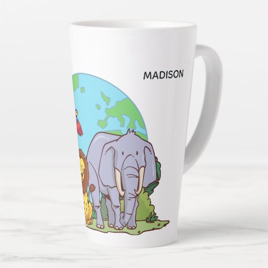 Aangepaste naam en tekst aarde met dieren latte mok (Rechterhoek)