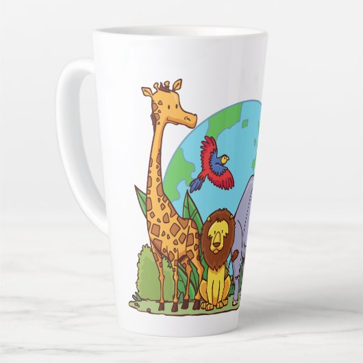 Aangepaste naam en tekst aarde met dieren latte mok (Linkerhoek)