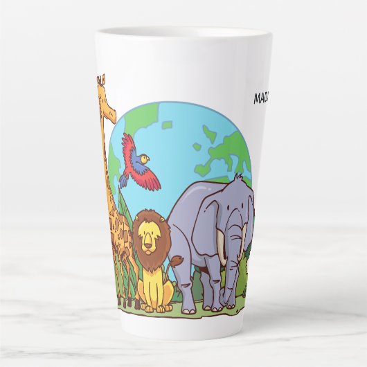 Aangepaste naam en tekst aarde met dieren latte mok (Voorkant)
