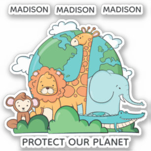 Aangepaste naam en tekst aarde met dieren sticker