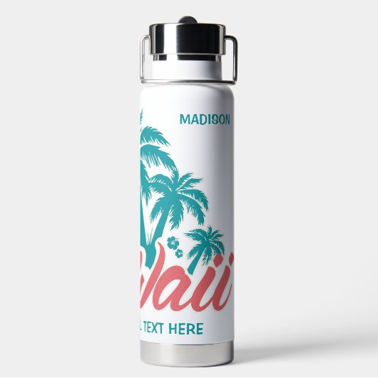 Aangepaste naam en tekst Hawaii Waterfles (Achterkant)