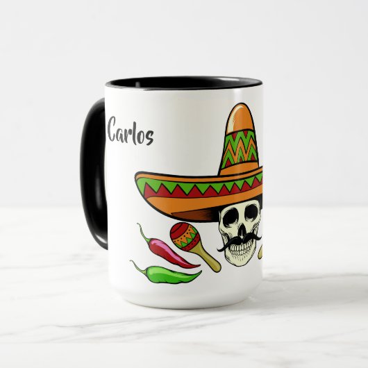 Aangepaste naam en tekst Mexicaanse schedelmokken Mok (Voorkant links)