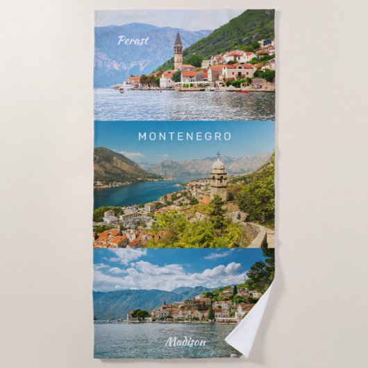 Aangepaste naam en tekst Montenegro Strandlaken (Voorkant)