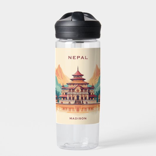 Aangepaste naam en tekst Nepal Waterfles (Voorkant)