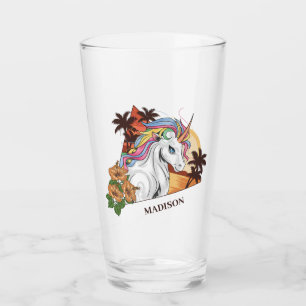 Aangepaste naam en tekst Tropical Unicorn Glas