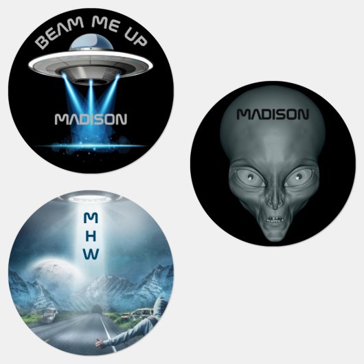 Aangepaste naam en tekst UFO-ruimteschip Labels (Groep)