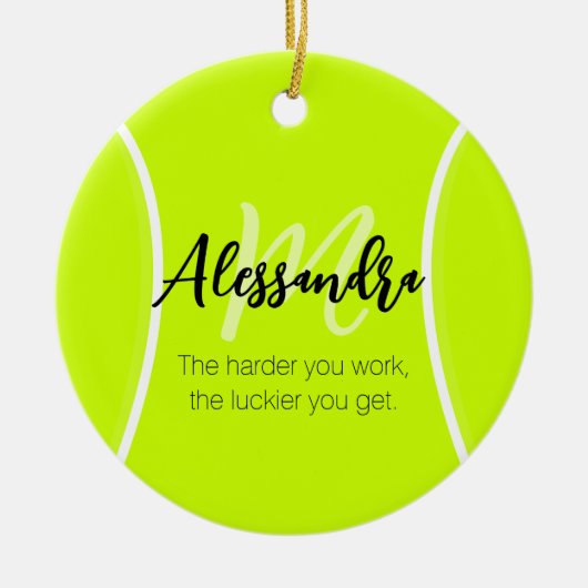 Aangepaste naam en tekst van de bal Tennis Keramisch Ornament (Voorkant)