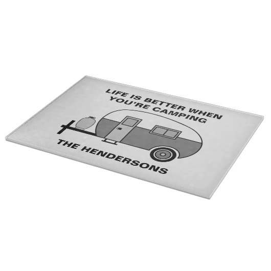 Aangepaste naam en zin Schattigee Camper Camping Snijplank (Hoek)
