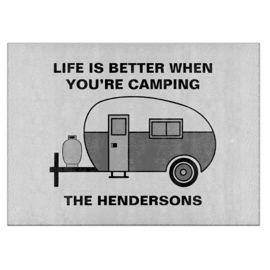 Aangepaste naam en zin Schattigee Camper Camping Snijplank (Voorkant)