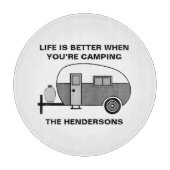 Aangepaste naam en zin Schattigee Camper Camping Snijplank (Voorkant)