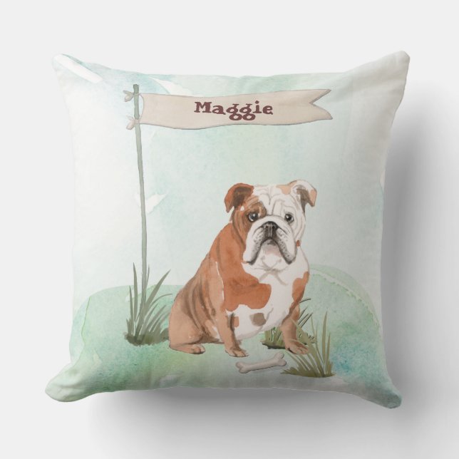 Aangepaste naam Engelse Bulldog Pet Dog Kussen (Voorkant)