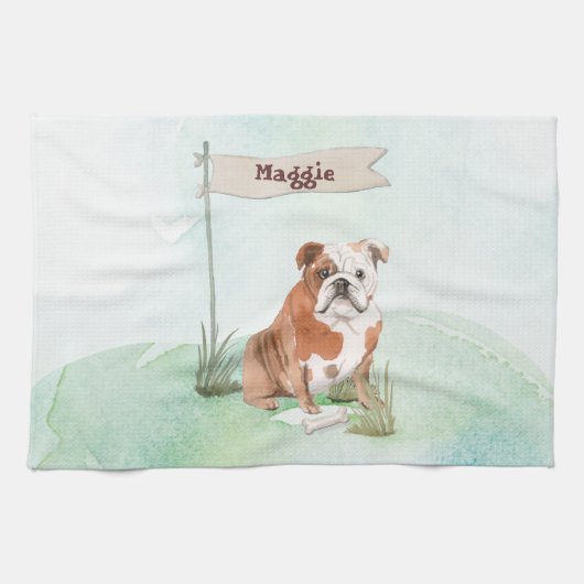 Aangepaste naam Engelse Bulldog Pet Dog Theedoek (Horizontaal)