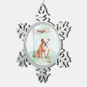 Aangepaste naam Engelse Bulldog Pet Dog Tin Sneeuwvlok Ornament (Rechts)