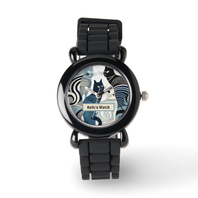 Aangepaste naam eWatch Watch, Retro Cat Watch Horloge (Voorkant)