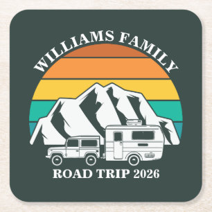 aangepaste naam familie vakantie berg Road Trip Vierkante Kartonnen Onderzetter