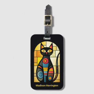Aangepaste naam Faux Glas in lood Cat Bagagelabel