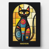 Aangepaste naam Faux Glas in lood Cat Fotoplaat (voorkant)