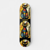 Aangepaste naam Faux Glas in lood Cat Skateboard (Voorkant)