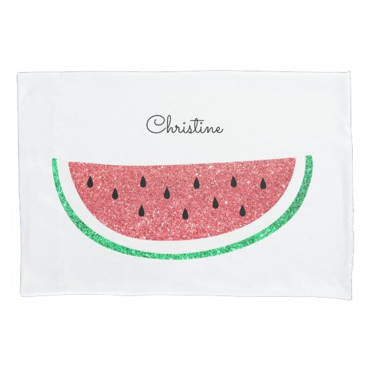Aangepaste naam Faux Glitter Watermeloen Kussensloop (Voorkant)