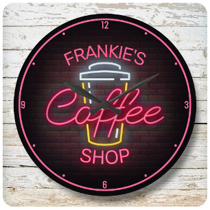Aangepaste naam Faux Neon Sign Retro Coffee Winkel Ronde Klok