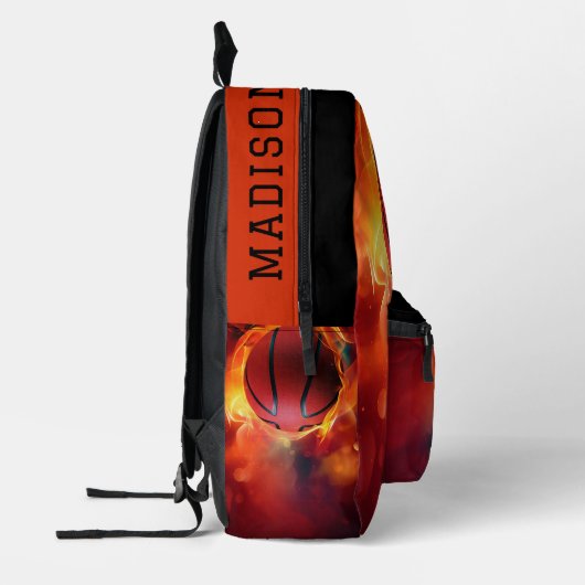 Aangepaste naam Flaming Basketball Bedrukte Rugzak (Links)