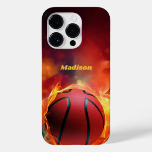 Aangepaste naam Flaming Basketball Case-Mate iPhone 14 Pro Hoesje
