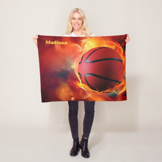 Aangepaste naam Flaming Basketball Fleece Deken (In situ)