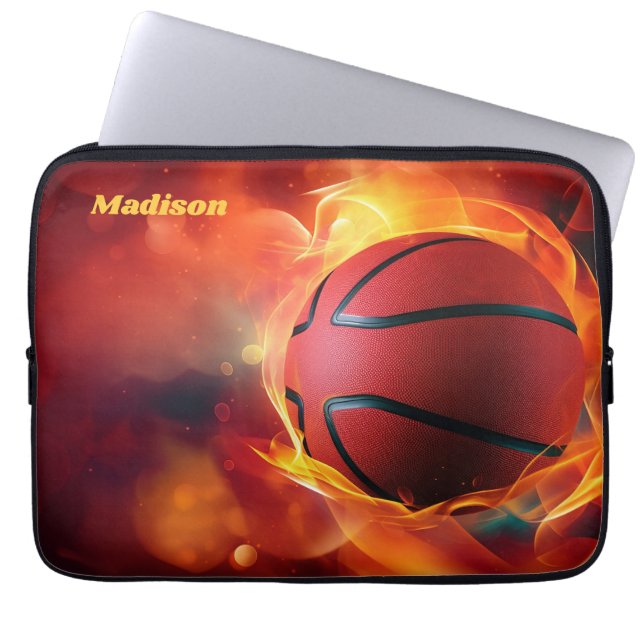 Aangepaste naam Flaming Basketball Laptop Sleeve (Voorkant)