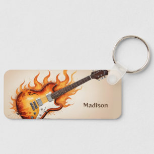 Aangepaste naam Flaming Guitar Sleutelhanger