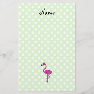 Aangepaste naam flamingo green polka stits briefpapier