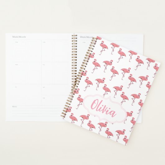 Aangepaste naam flamingo patroon planner (Display)