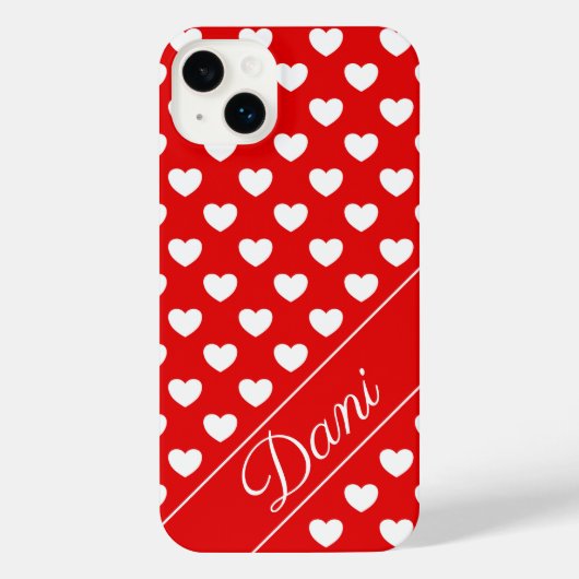 Aangepaste naam, Flashy rood en wit harten iPhone Hoesje (Achterkant)