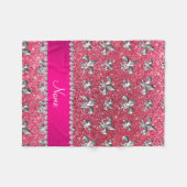Aangepaste naam fleur de lis fuchsia roze glitter fleece deken (Voorkant (Horizontaal))