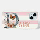 Aangepaste naam | Floral Butterfly Initiaal Peach Case-Mate iPhone Case (Achterkant (horizontaal))