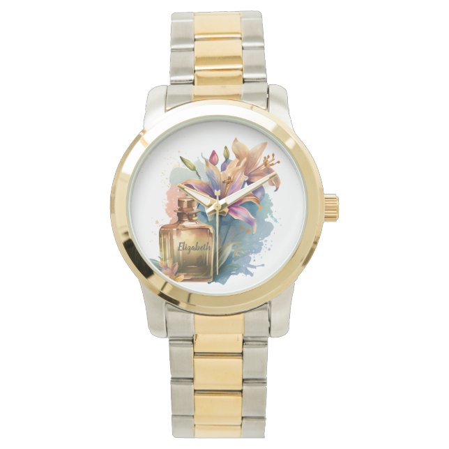 Aangepaste naam Floral Parfum Fles eWatch Horloge (Voorkant)