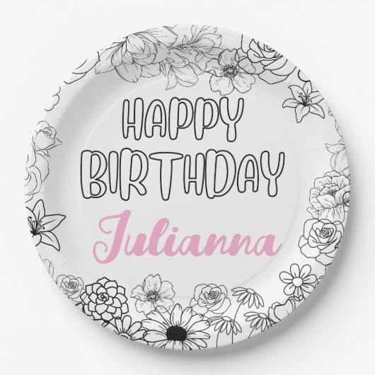 Aangepaste naam Floral servetten Papieren Bordje (Voorkant)