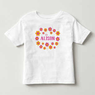Aangepaste naam floral spring girl roze geel kinder shirts