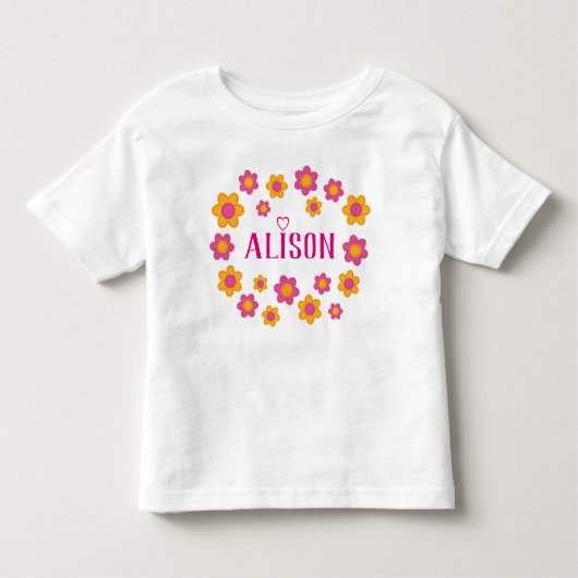 Aangepaste naam floral spring girl roze geel kinder shirts (Voorkant)