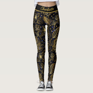 Aangepaste naam florale naadloos patroon goud leggings