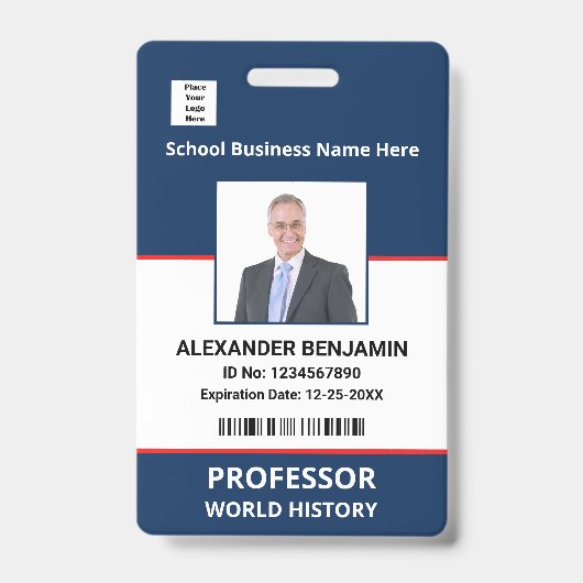 Aangepaste naam foto bar code schoolpersoneel   badge (Voorzijde)