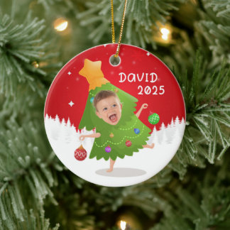Aangepaste naam + foto bericht me -Kerstornament Keramisch Ornament