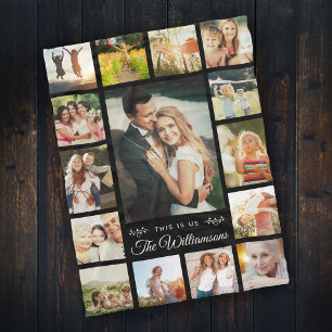 Aangepaste naam foto Collage Modern Gift Black Fleece Deken