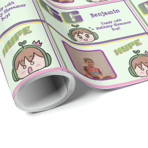 Aangepaste naam Foto Gamer Streamer Boy Emote Cadeaupapier
