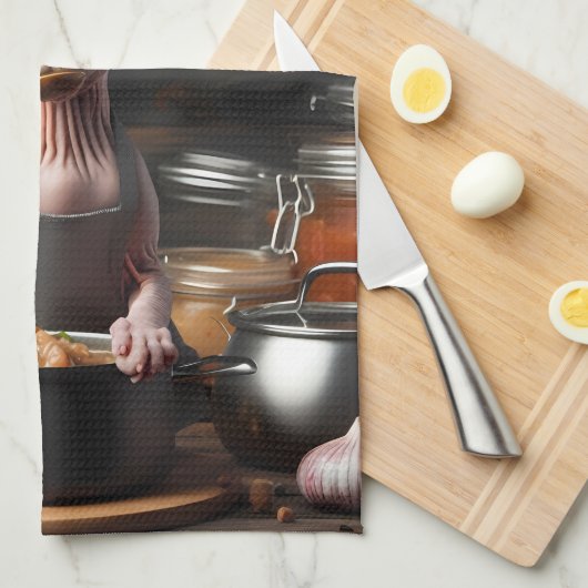 Aangepaste Naam Foto Grappige Sphynx Cat Chef Cook Theedoek (Quarter Fold)