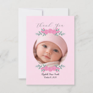 Aangepaste naam foto, roze rozen baby bedank kaart
