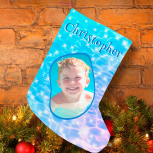 Aangepaste naam Foto Sparkling Water Ripples Zwemm Kleine Kerstsok