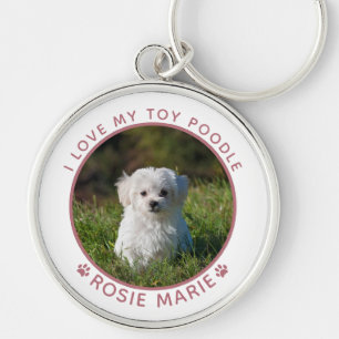 Aangepaste naam foto van een schattige hond roze p sleutelhanger